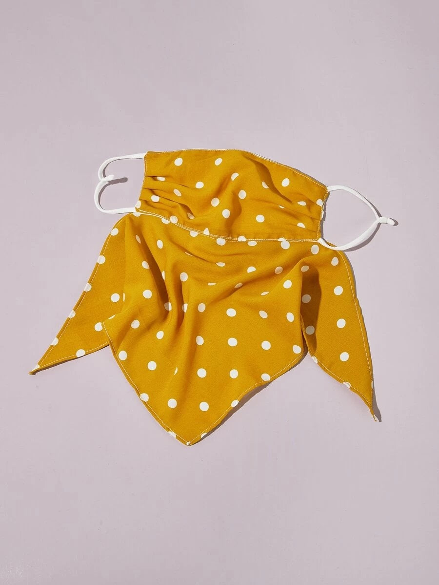 CM-FS428104 Women Polka Dot Pattern Silk Scarf Mask - Yellow
