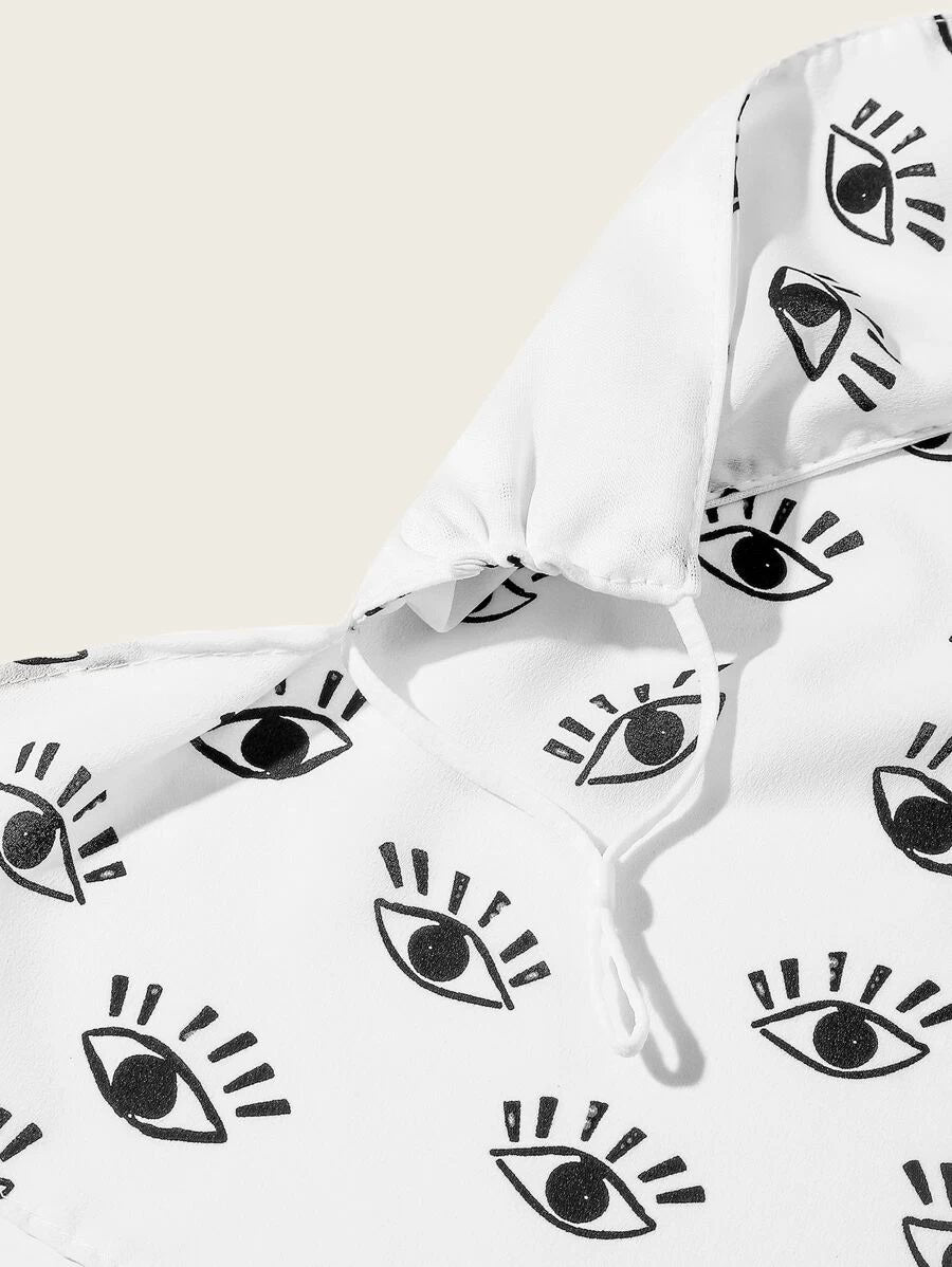 CM-FS511914 Women Eye Pattern Silk Scarf Mask - White