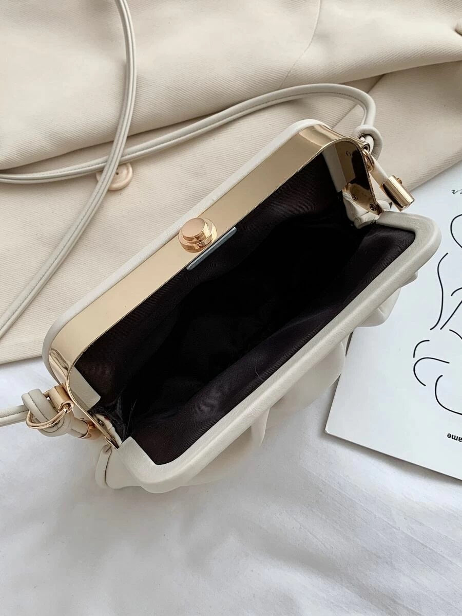 CM-BGS526354 Women Trendy Seoul Style Minimalist Clip Top Ruched Bag - White