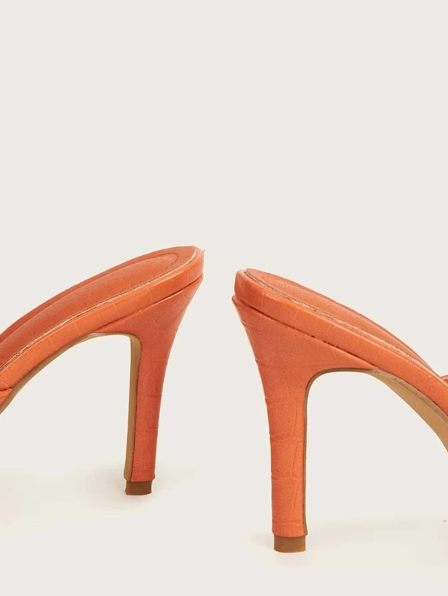 CM-SHS601486 Women Elegant Seoul Style Croc Embossed Stiletto Heeled Sandal Mules - Orange