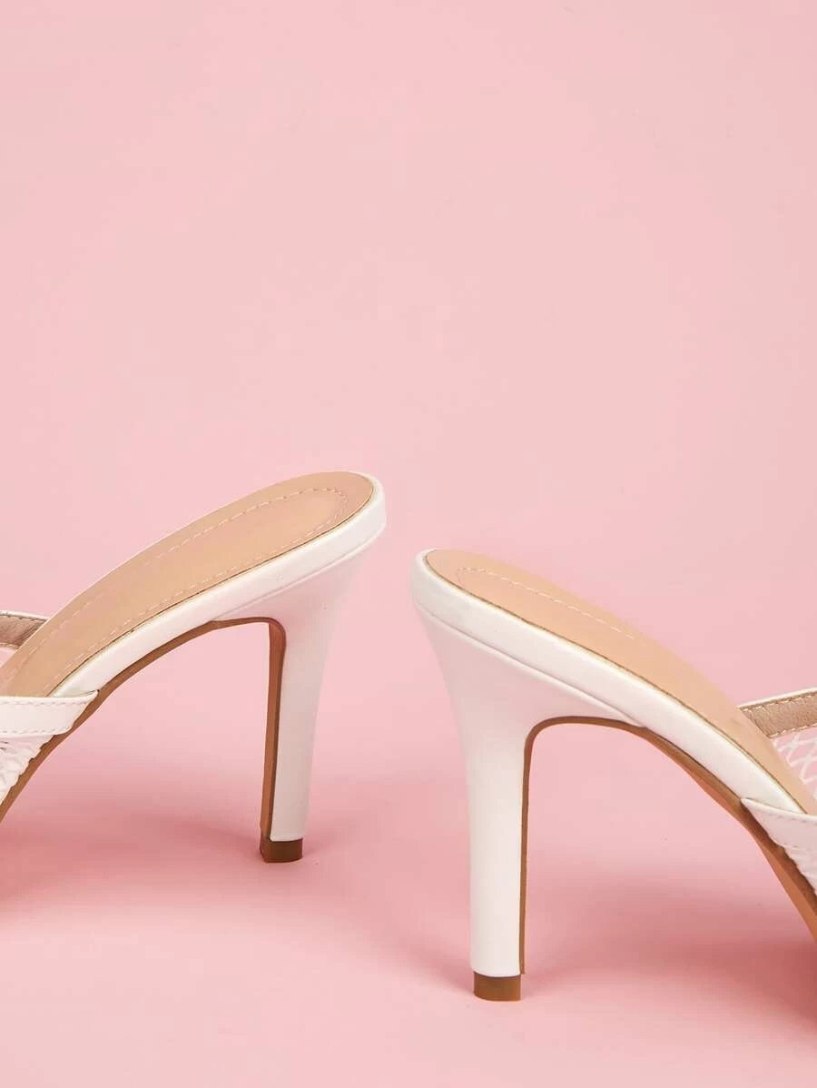 CM-SHS601033 Women Trendy Seoul Style Hollow Out Stiletto Heeled Sandal Mules - White