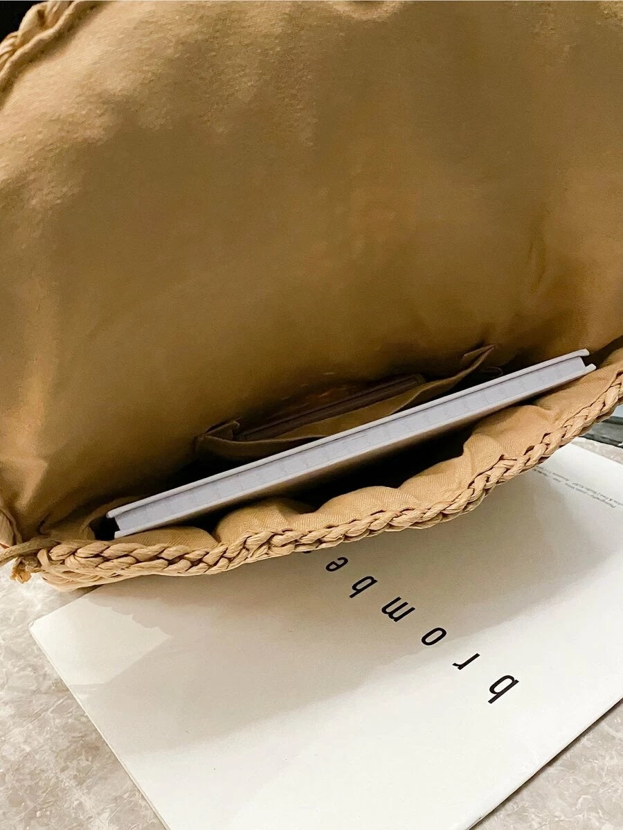 CM-BGS602284 Women Trendy Seoul Style Woven Clutch Bag - Khaki