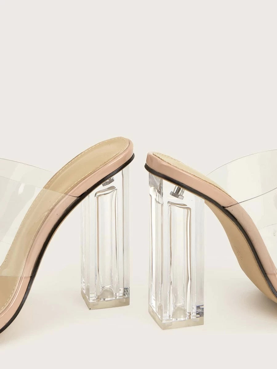 CM-SHS602366 Women Trendy Seoul Style Toe Loop Clear Mule High Heel Sandals - Apricot