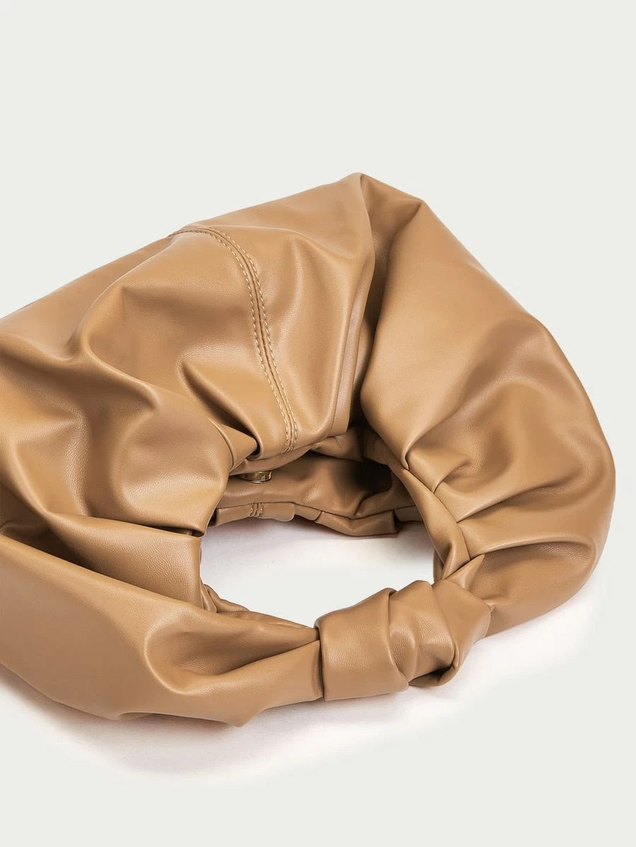 CM-BGS601148 Women Trendy Seoul Style Ruched Satchel Bag - Brown