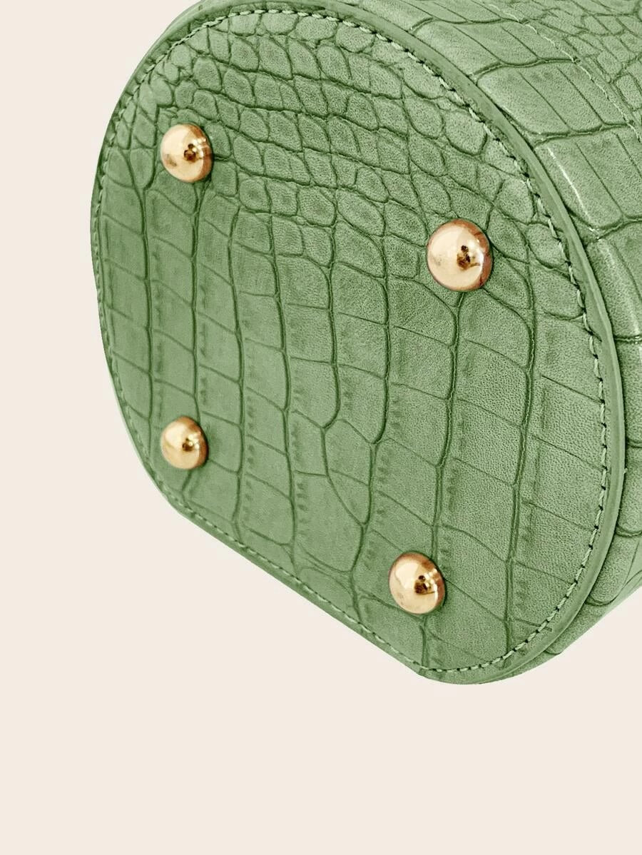 CM-BGS609512 Women Trendy Seoul Style Croc Embossed Bucket Bag - Green