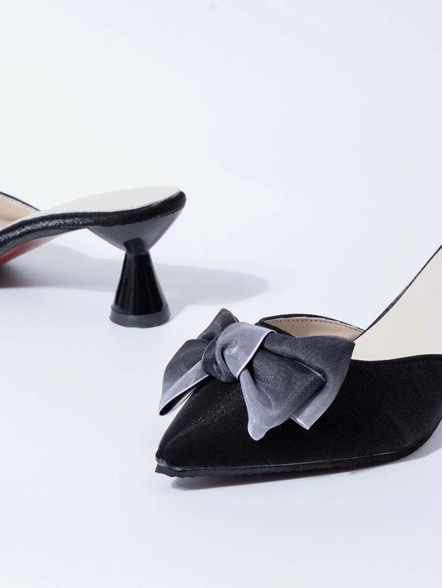 CM-SHS610842 Women Casual Seoul Style Bow Decor Sculptural Heeled Pumps - Black