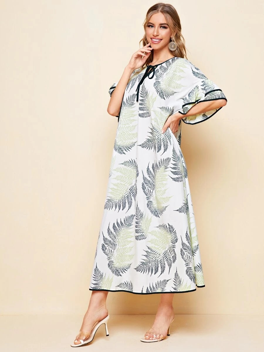 CM-DS603653 Women Elegant European Style Tie Neck Layered Flounce Sleeve Belted Dress