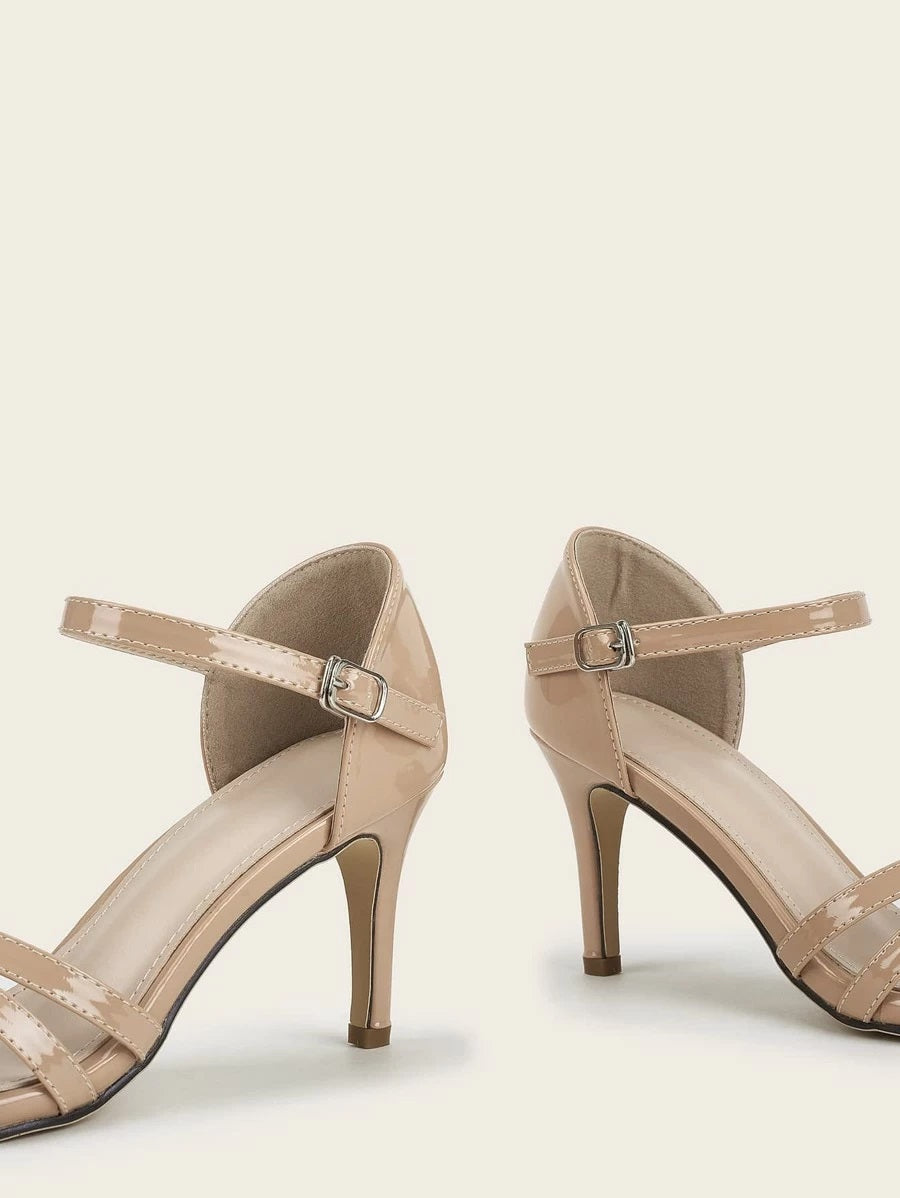 CM-SHS615543 Women Elegant Seoul Style Stitch Detail Ankle Strap Stiletto Heeled Sandals