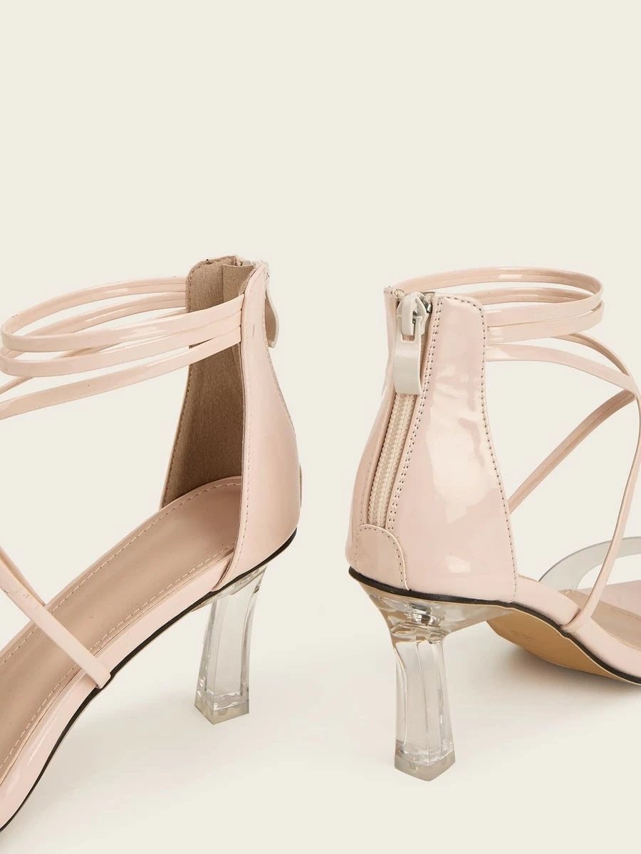CM-SHS615214 Women Elegant Seoul Style Clear Ankle Strap Heeled Sandals - Apricot