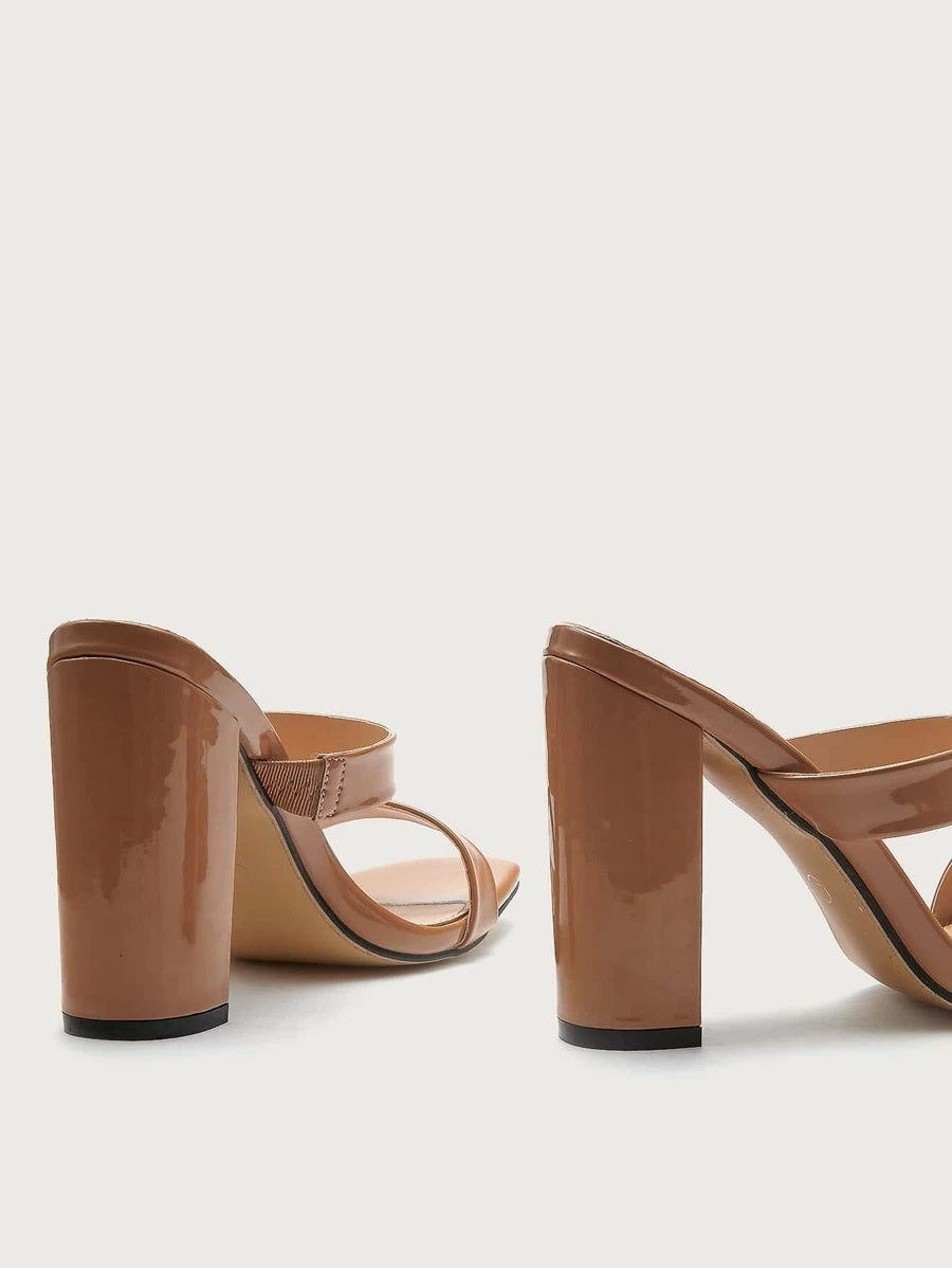 CM-SHS617048 Women Trendy Seoul Style Double Strap Chunky Heeled Mules - Brown