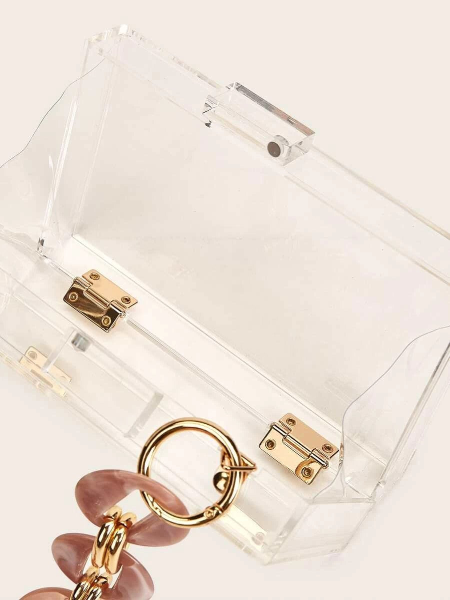 CM-BGS615046 Women Trendy Seoul Style Clear Chain Box Bag