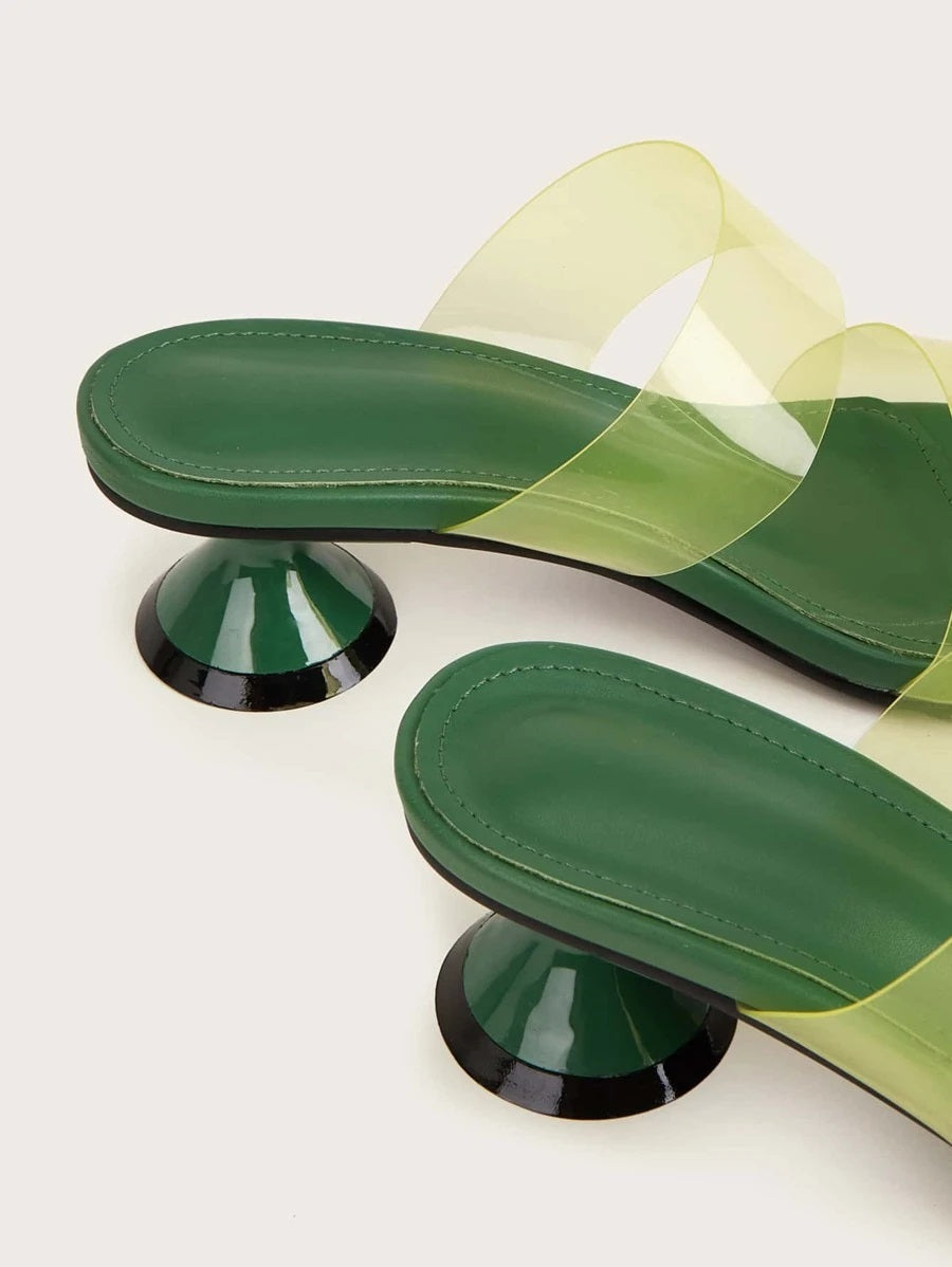 CM-SHS622613 Women Casual Seoul Style Clear Band Heeled Mules - Green