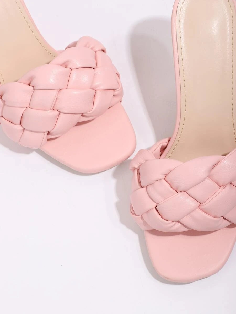 CM-SHS628612 Women Trendy Seoul Style Open Toe Braided Heeled Mules - Pink