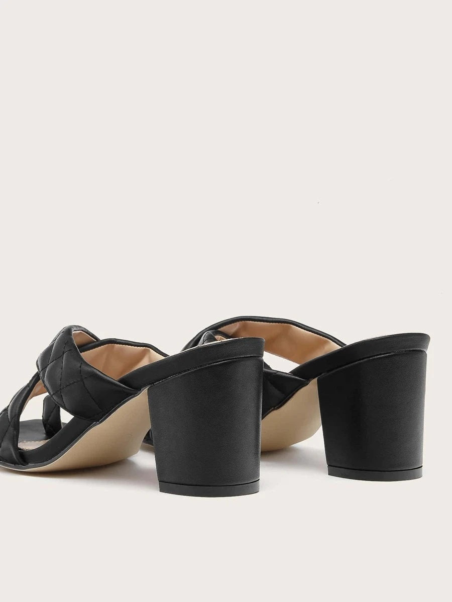 CM-SHS628637 Women Trendy Seoul Style Toe Loop Cross Strap Chunky Heeled Mules - Black