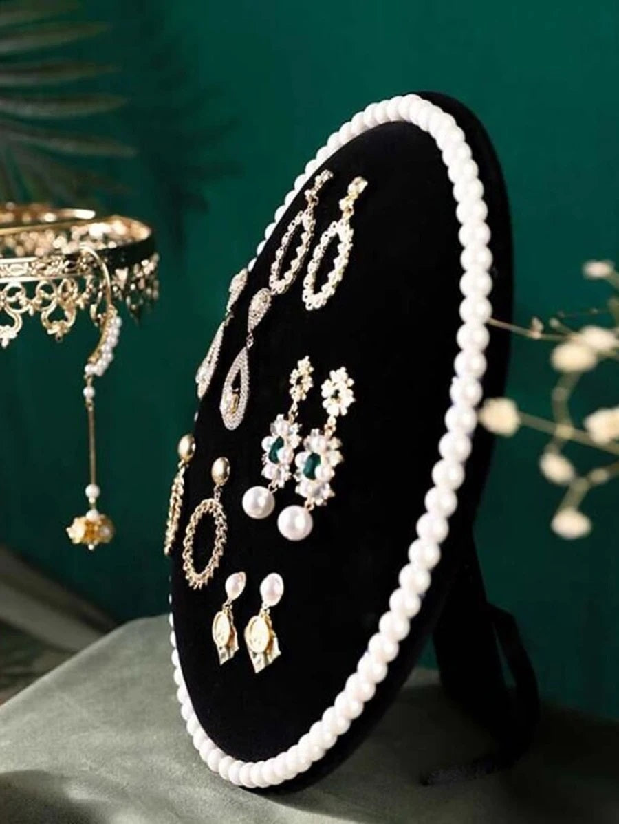 CM-HS630783 Faux Pearl Decor Earring Storage Rack - Black