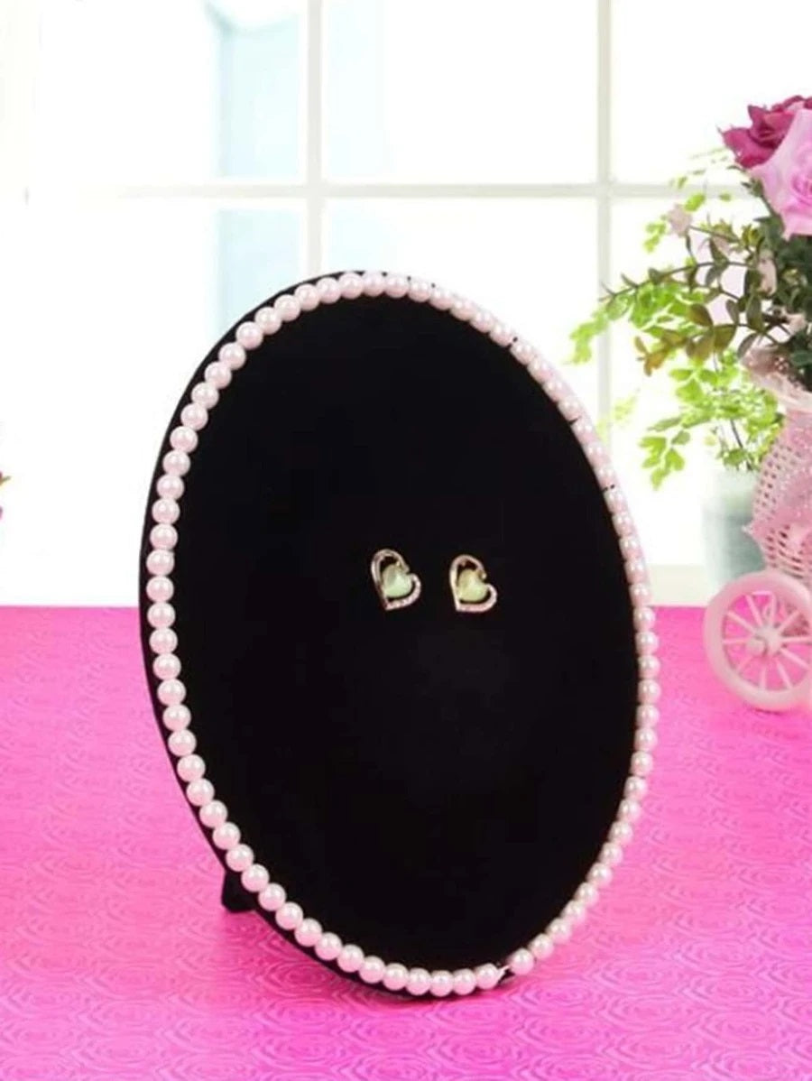 CM-HS630783 Faux Pearl Decor Earring Storage Rack - Black