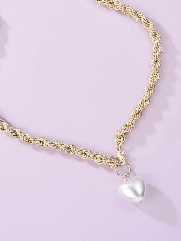 CM-AXS701245 Women Trendy Seoul Style Faux Pearl Charm Necklace - Gold