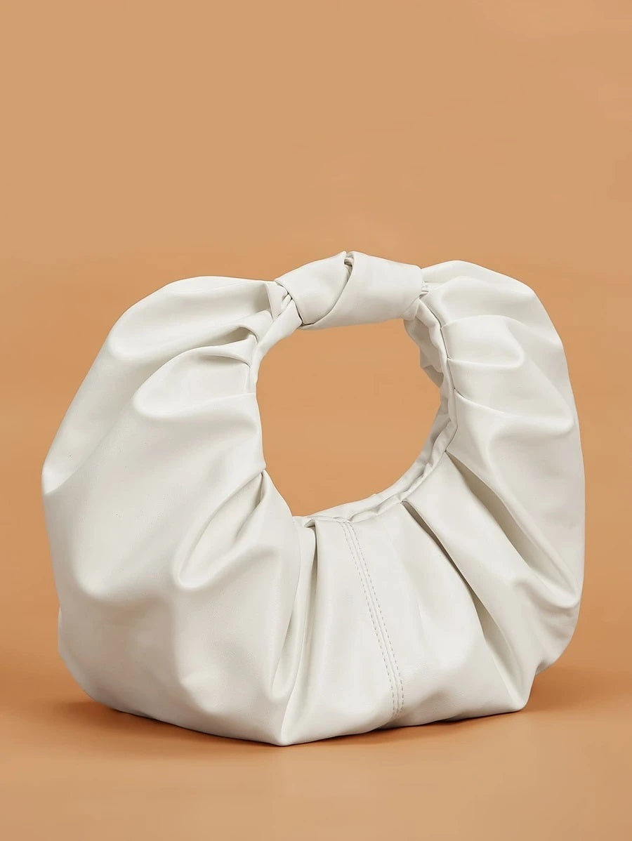 CM-BGS702789 Women Trendy Seoul Style Ruched Satchel Bag - White