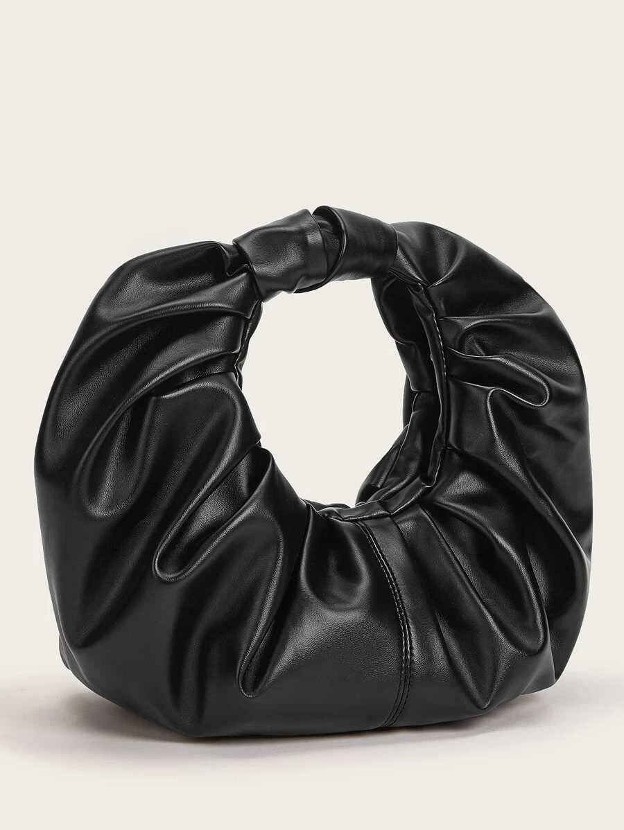 CM-BGS702359 Women Trendy Seoul Style Ruched Satchel Bag - Black