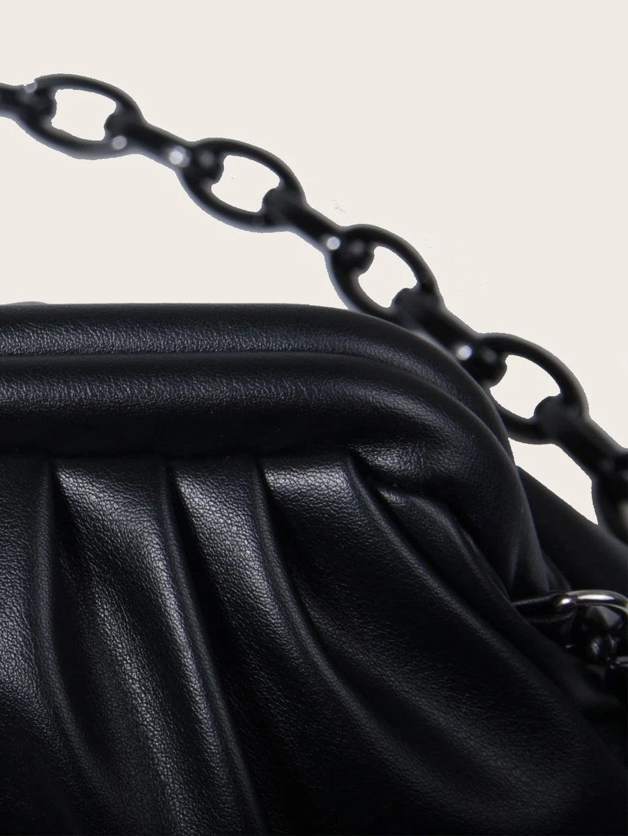 CM-BGS717554 Women Trendy Seoul Style Chain Ruched Bag - Black