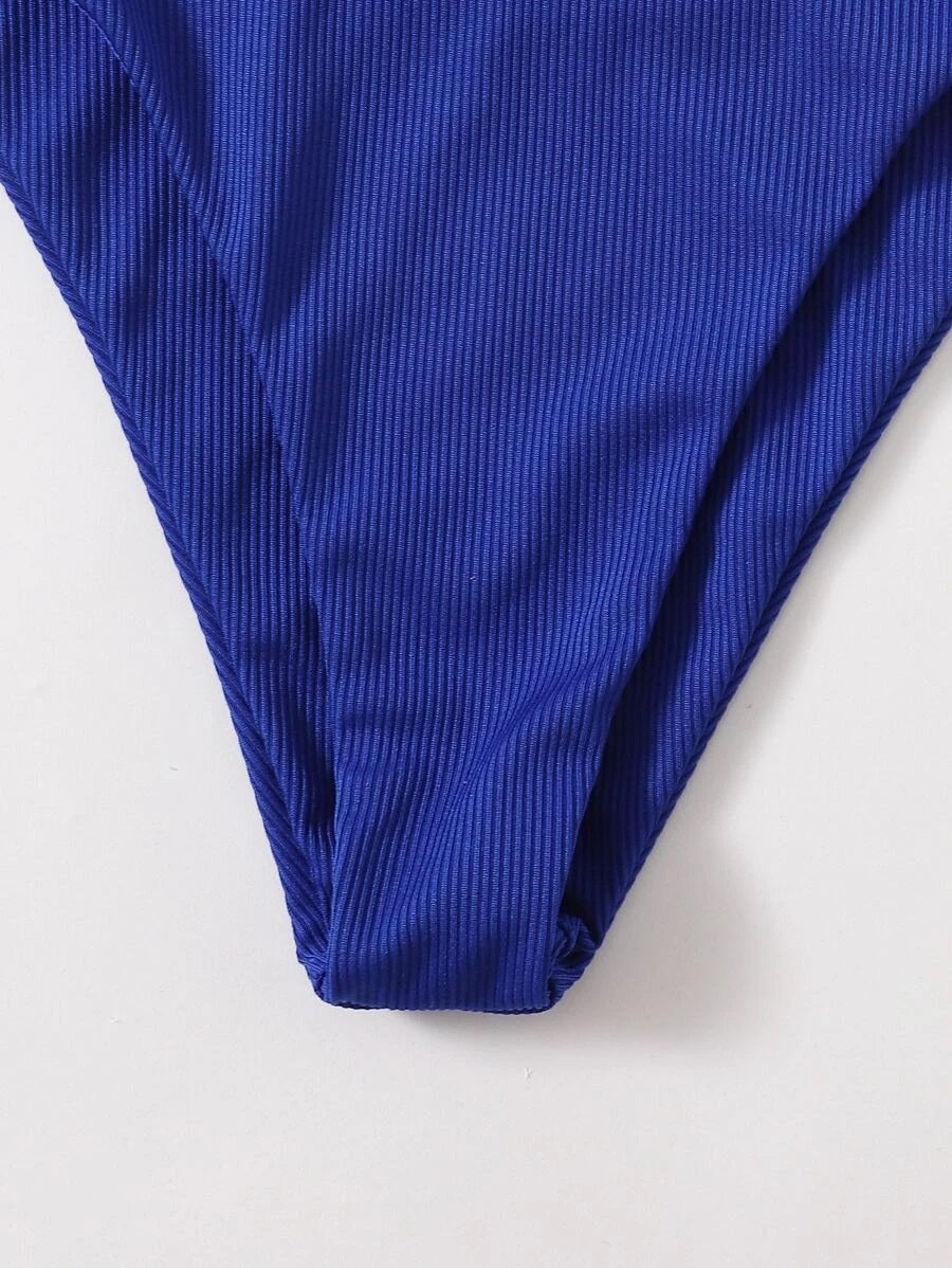 CM-SWS721132 Women Trendy Seoul Style Rib Underwire Push Up Bikini Swimsuit - Blue