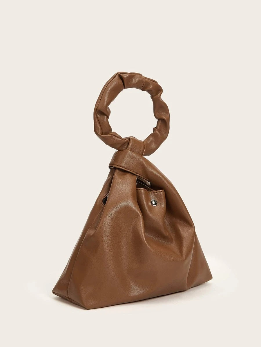 CM-BGS716922 Women Trendy Seoul Style Minimalist Ruched Satchel Bag - Brown