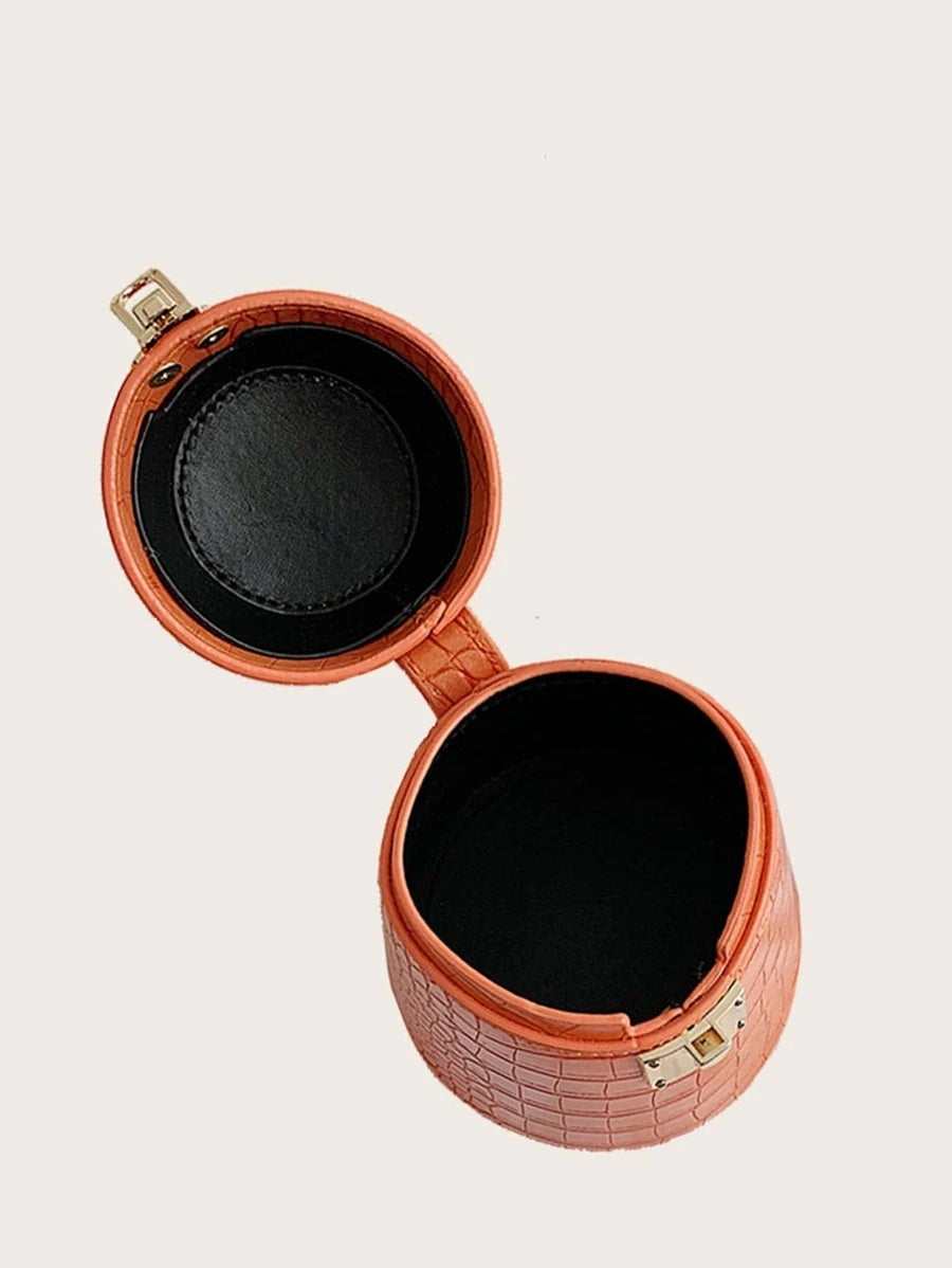 CM-BGS731103 Women Trendy Seoul Style Mini Ruched Croc Embossed Box Bag - Brown