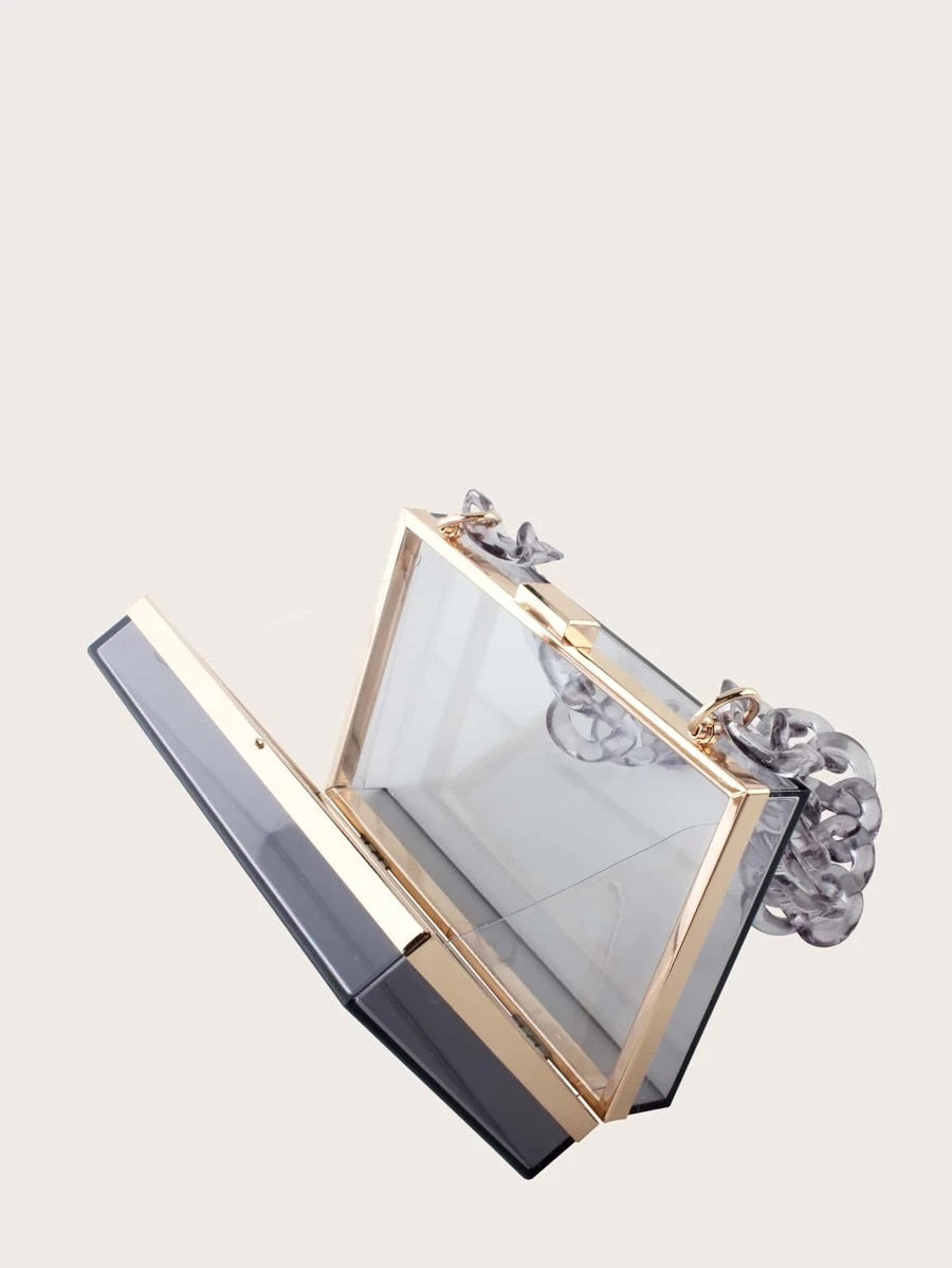 CM-BGS804593 Women Trendy Seoul Style Clear Acrylic Clip Top Clutch Bag - Black