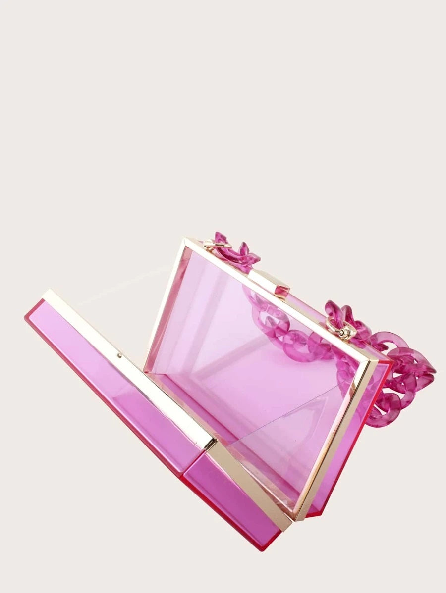 CM-BGS804161 Women Trendy Seoul Style Clear Acrylic Clip Top Clutch Bag - Purple