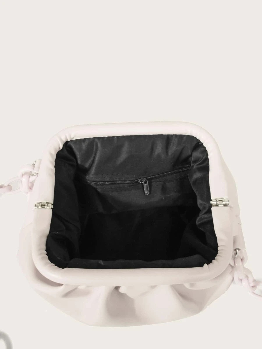 CM-BGS810713 Women Trendy Seoul Style Chain Ruched Bag - Beige