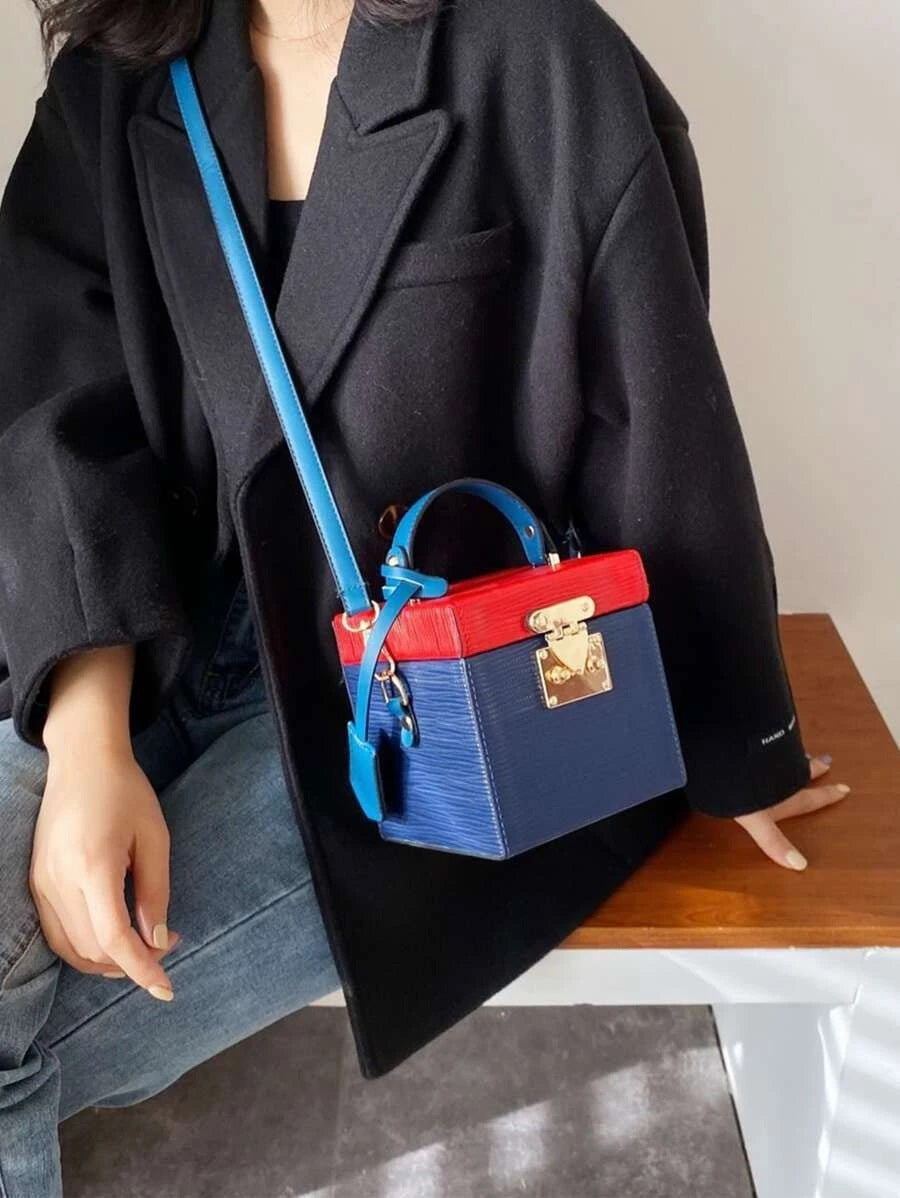 CM-BGS824288 Women Trendy Seoul Style Mini Colorblock Box Bag - Blue