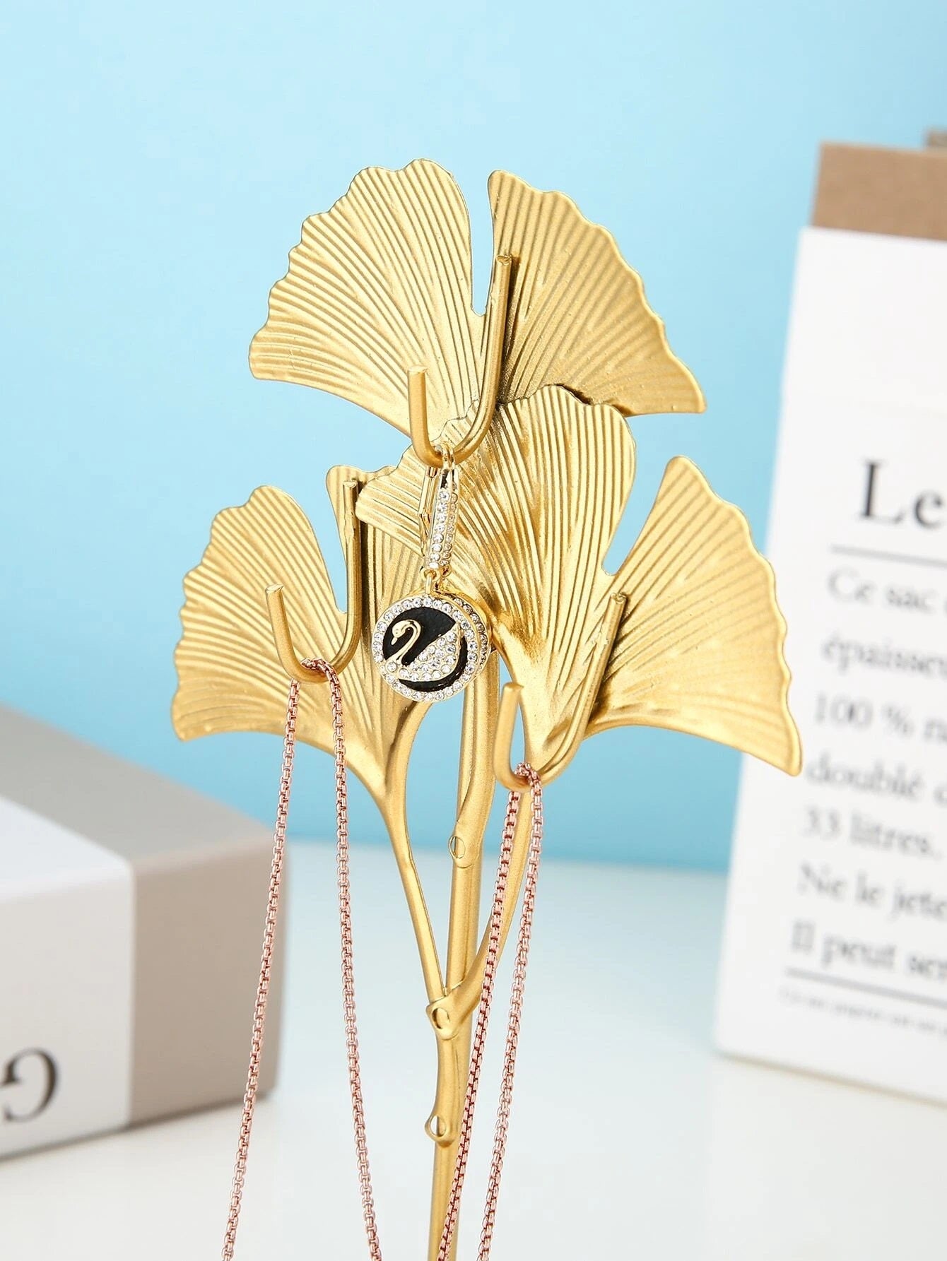 CM-HS904115 Ginkgo Biloba Shaped Jewelry Storage Rack - Gold