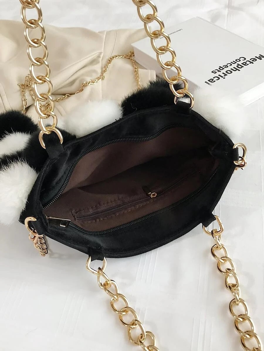 CM-BGS908449 Women Trendy Seoul Style Fluffy Chain Shoulder Bag