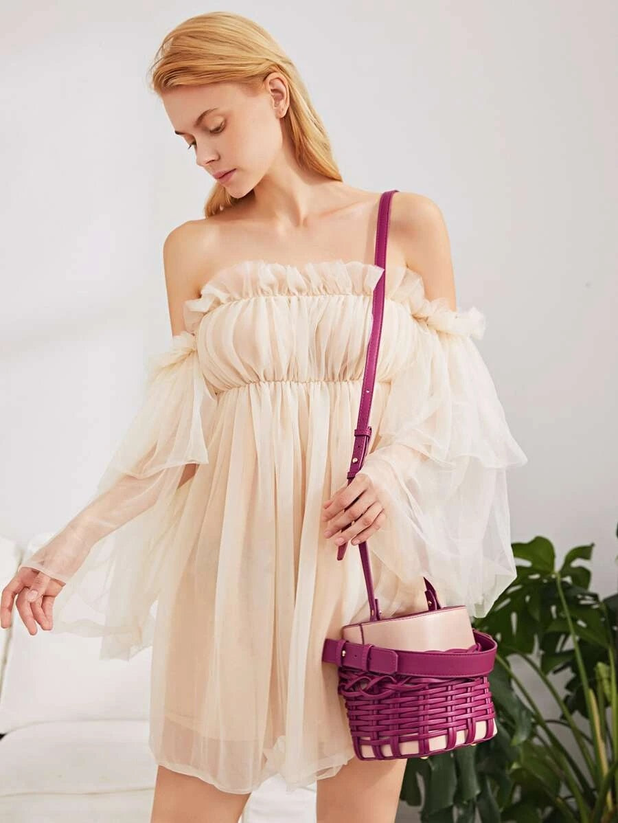 CM-BGS617007 Women Trendy Seoul Style Woven Drawstring Satchel Bag - Pink