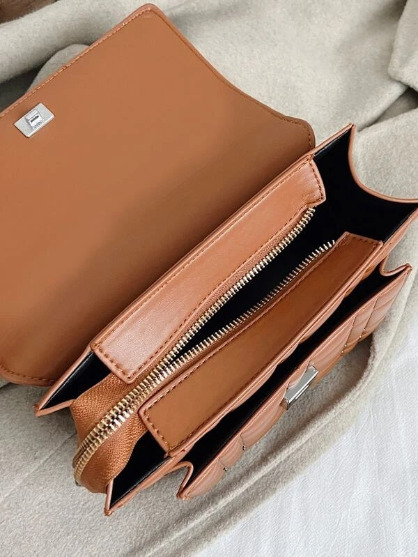 CM-BGS915167 Women Trendy Seoul Style Studded Decor Chain Crossbody Bag - Brown