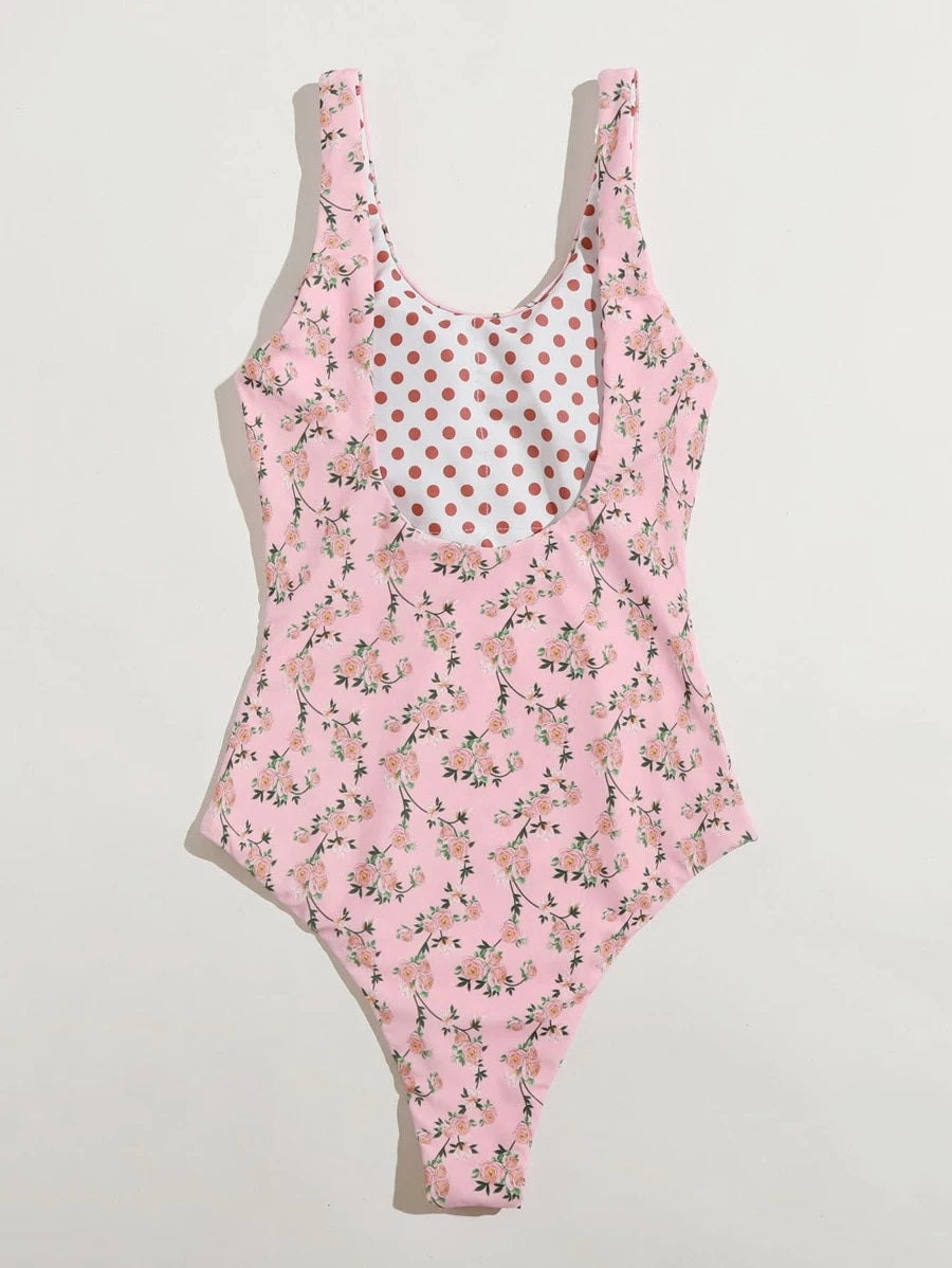 CM-SWS911295 Women Trendy Seoul Style Allover Floral One Piece Swimsuit - Pink