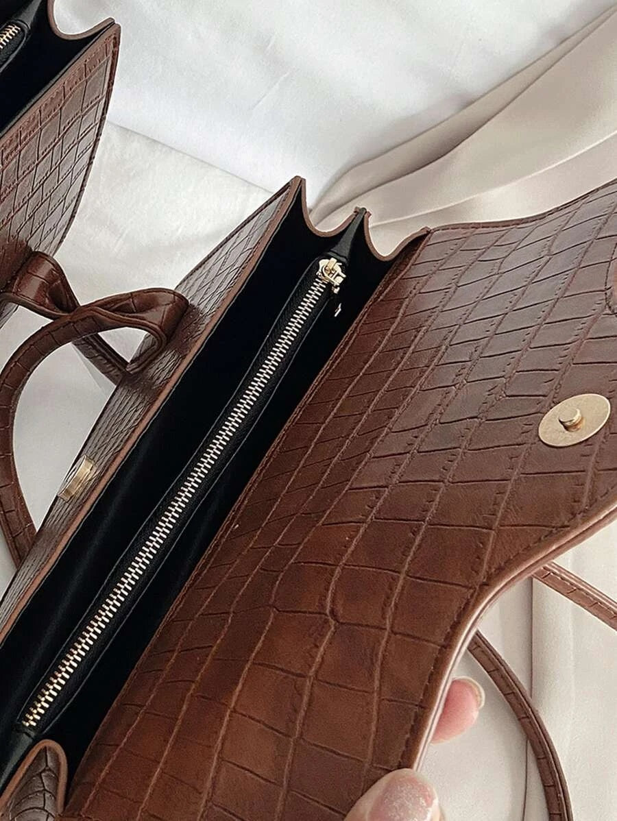 CM-BGS926405 Women Trendy Seoul Style Croc Embossed Shoulder Bag - Brown