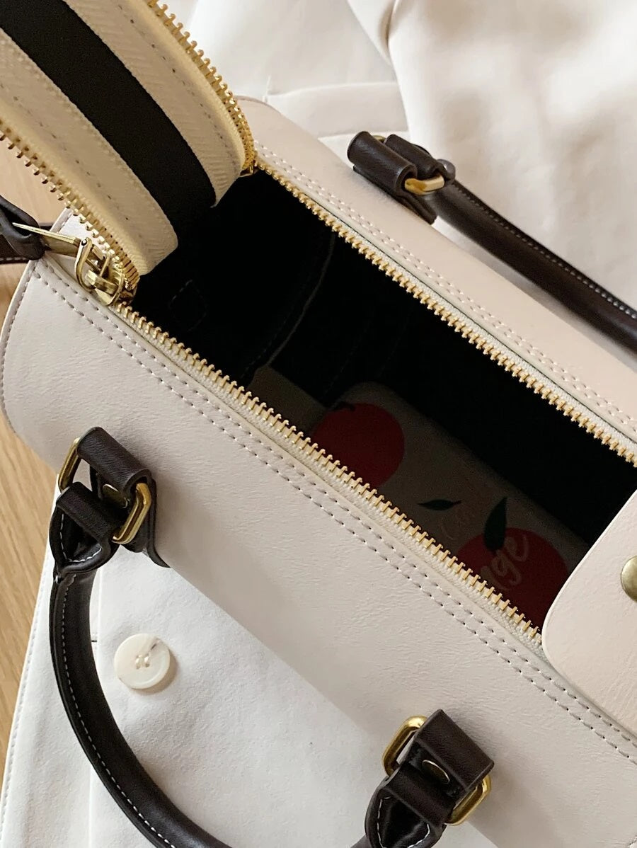 CM-BGS926642 Women Trendy Seoul Style Double Handle Boston Bag - White