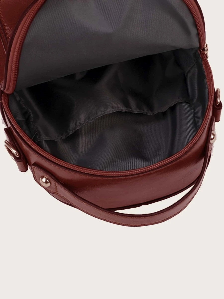 CM-BGS929012 Women Trendy Seoul Style Curved Top Pocket Front Backpack - Red