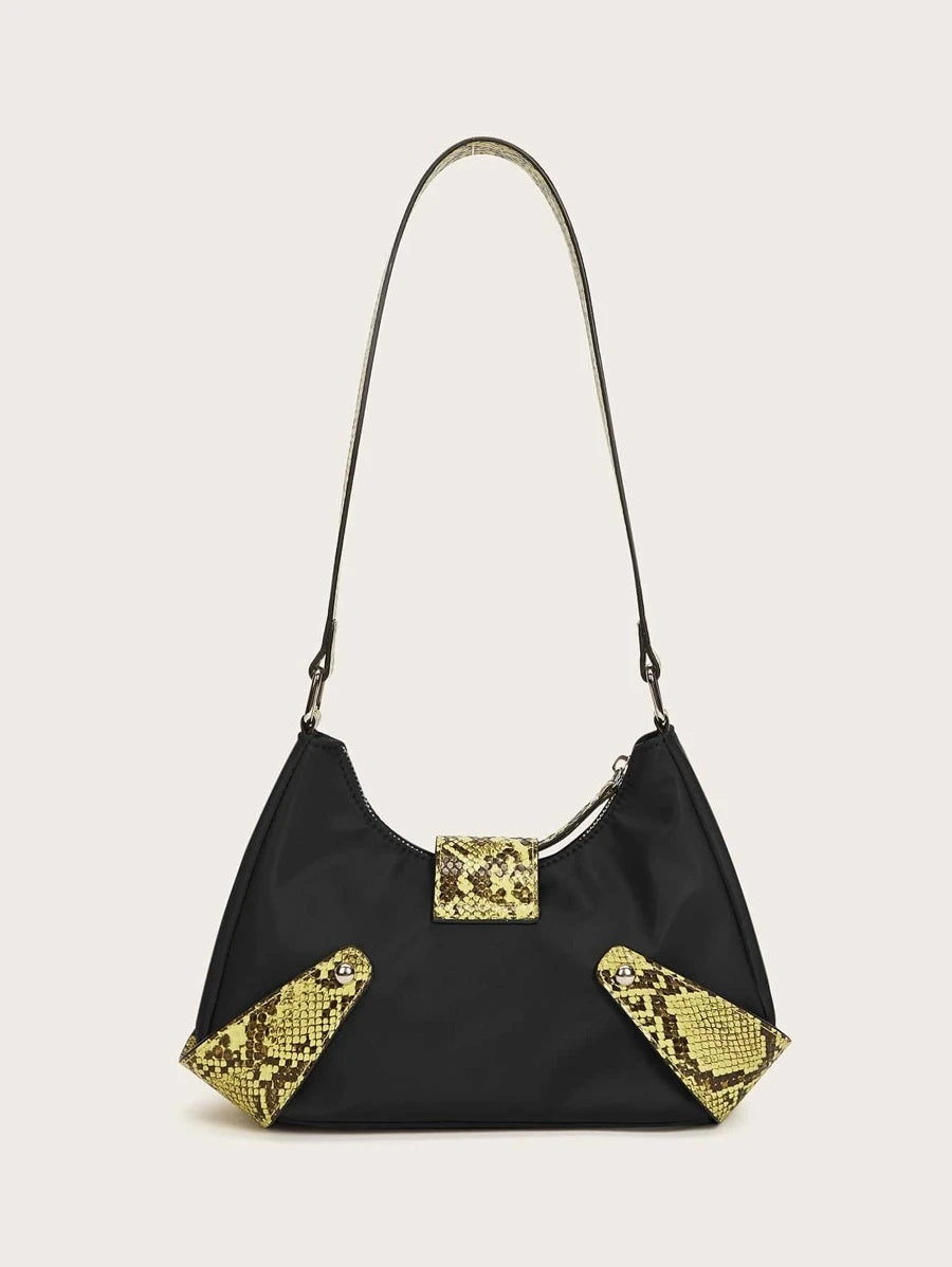 CM-BGS902687 Women Trendy Seoul Style Snakeskin Print Shoulder Bag - Black