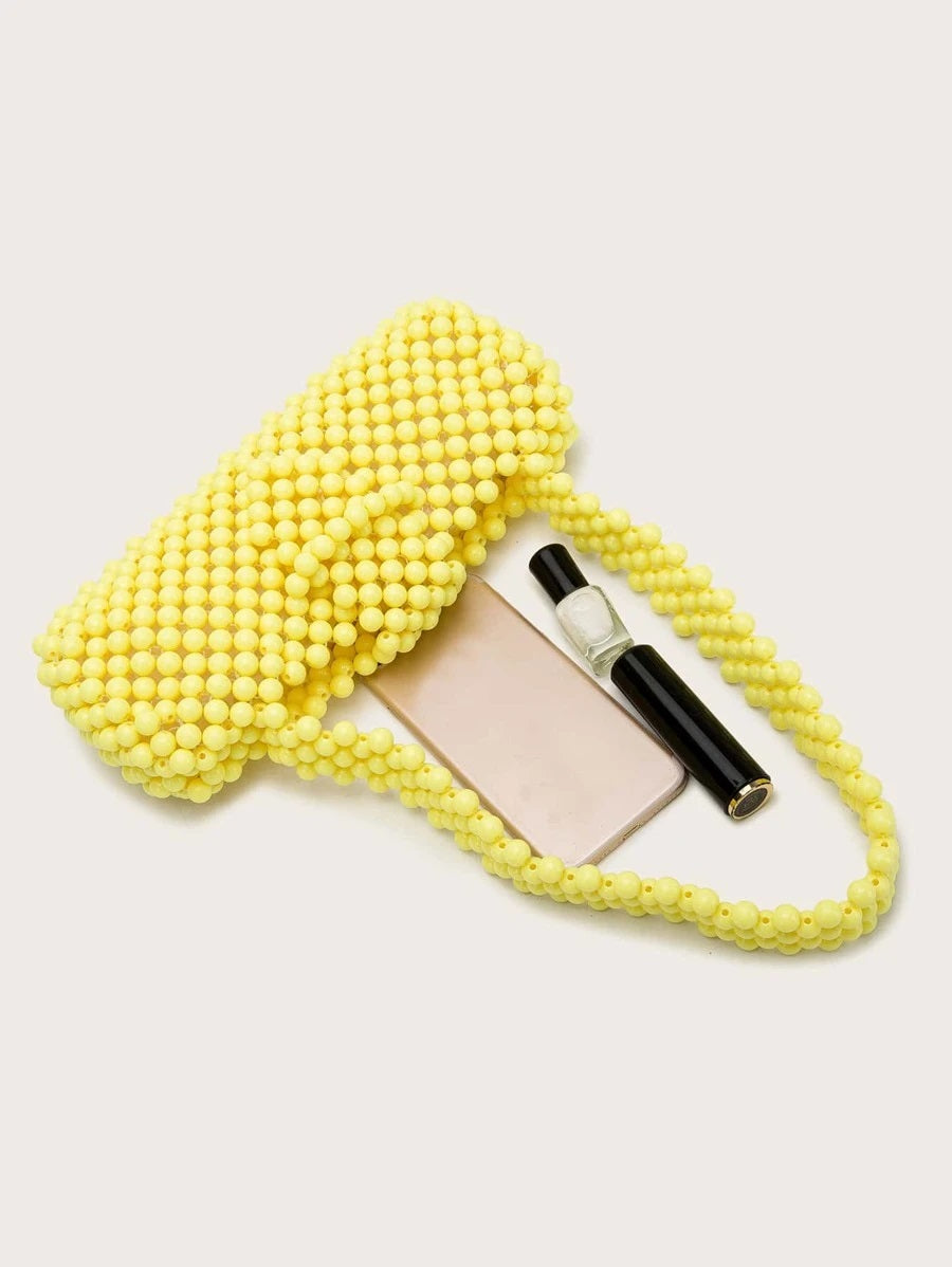 CM-BGS007109 Women Trendy Seoul Style Beaded Acrylic Shoulder Bag - Yellow