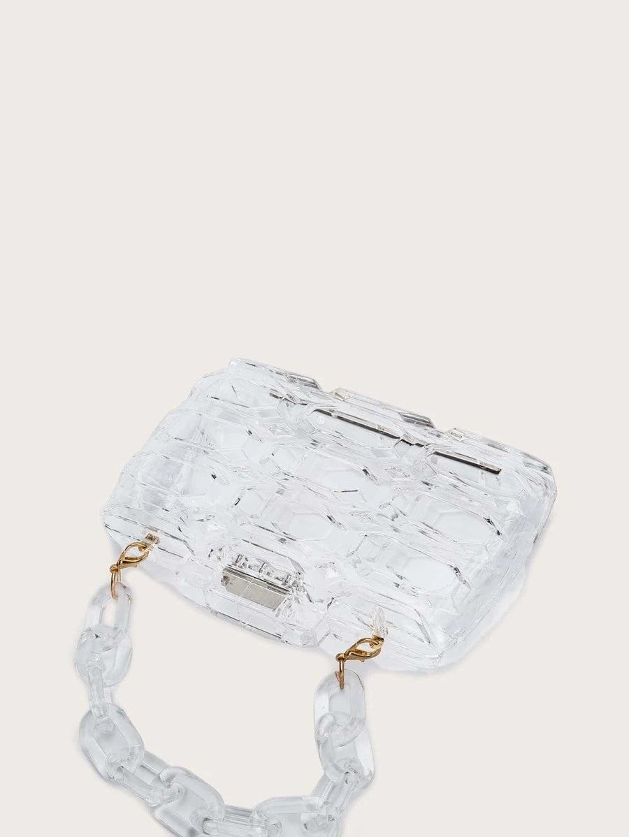 CM-BGS007471 Women Trendy Seoul Style Textured Chain Box Bag - White