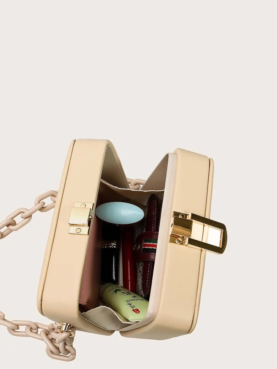 CM-BGS009000 Women Trendy Seoul Style Chain Plain Box Bag - Apricot