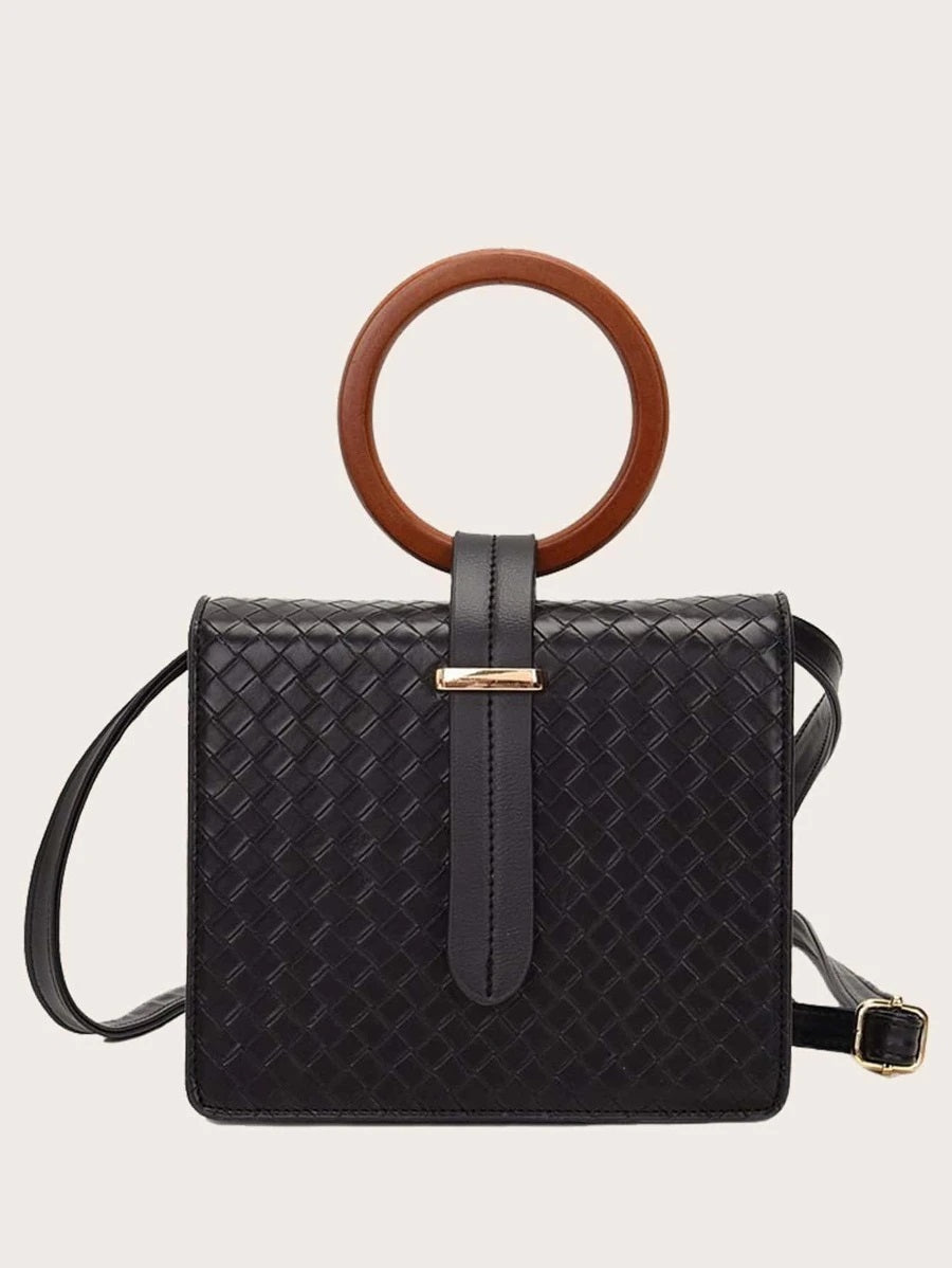 CM-BGS012483 Women Trendy Seoul Style Braided Ring Handle Satchel Bag - Black