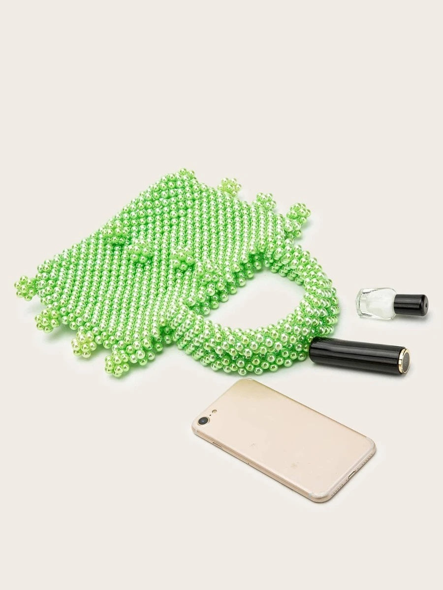 CM-BGS013171 Women Trendy Seoul Style Beaded Satchel Bag - Green