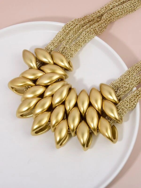 CM-AXS015218 Women Trendy Seoul Style Irregular Bead Decor Necklace - Gold