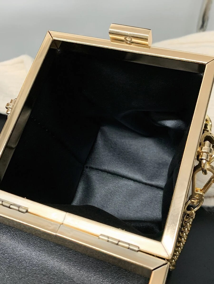 CM-BGS017406 Women Trendy Seoul Style Mini Leopard Print Chain Box Bag - Black
