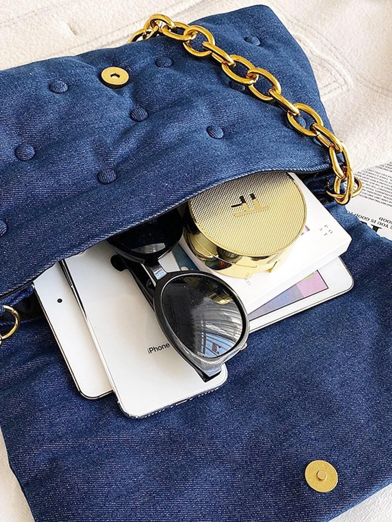 CM-BGS017386 Women Casual Seoul Style Denim Chain Shoulder Bag - Blue