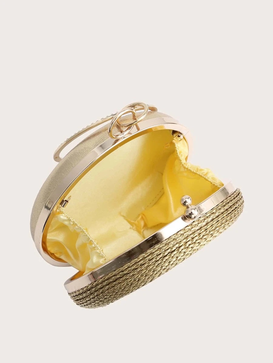 CM-BGS020756 Women Trendy Seoul Style Mini Braided Box Bag With Ring Handle - Gold