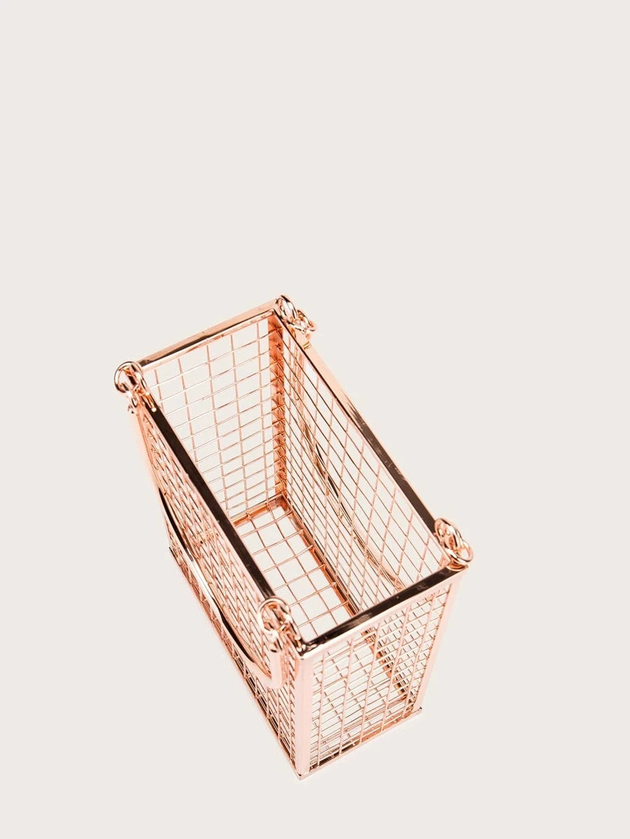 CM-BGS020166 Women Trendy Seoul Style Metal Hollow Out Satchel Bag - Rose Gold
